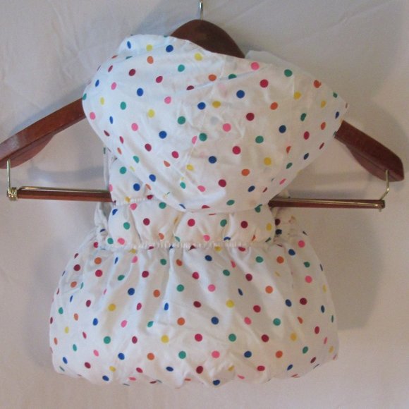 Gymboree 12-24 Mos Girls Puffy Hooded Vest White w\ Multi-Colored Pokka … - Picture 2 of 5